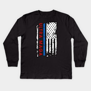 Ultra MAGA Ameracan Flag Red White Blue Kids Long Sleeve T-Shirt